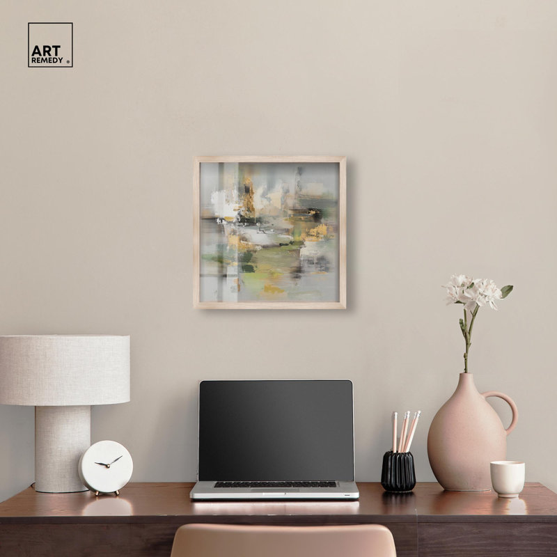 Décoration murale abstraite «Moss Agate II Shadowbox» par Art Remedy, cadre blond, 16 x 16, H 17 po x l 17 po, Cadre blond