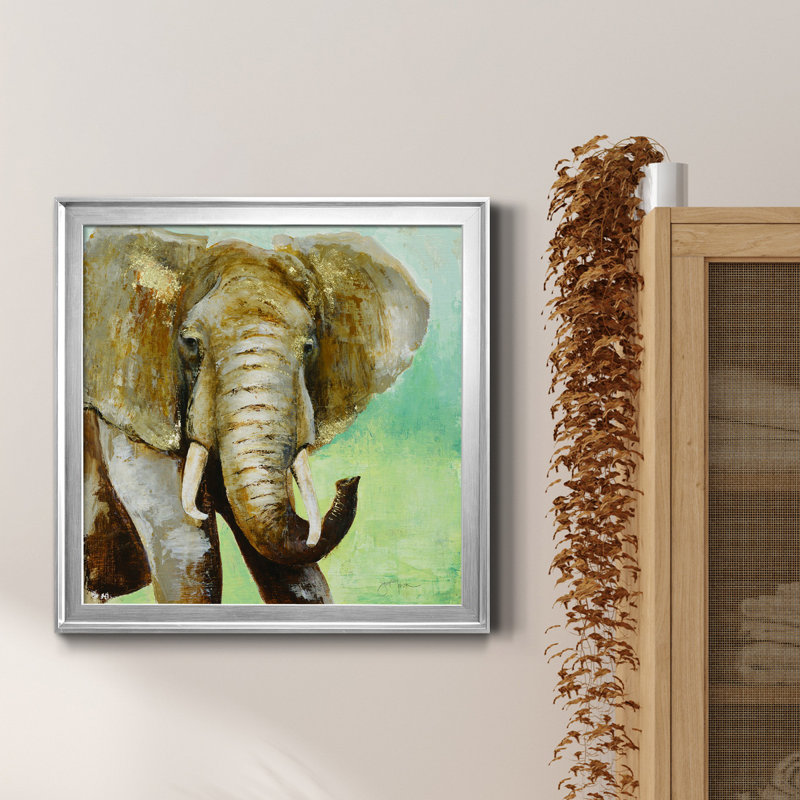 Painterly Elephant - Cadre photo, reproduction d'art sur toile, H 22,5 po x l 22,5 po x P 1,5 po, Encadrement argenté