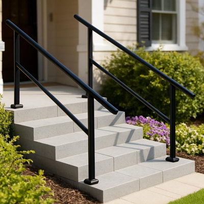 Rails réglables pour l'extérieur pour les marches, ensemble de rampes d'escalier en métal noir à 1 ou 5 marches pour porche et terrasse