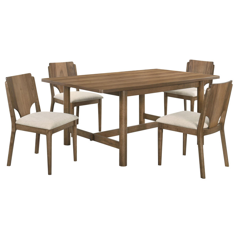Hansedt 71-Inch Rectangular Dining Table Set Walnut, 5 Pieces: Table, 4 Chairs