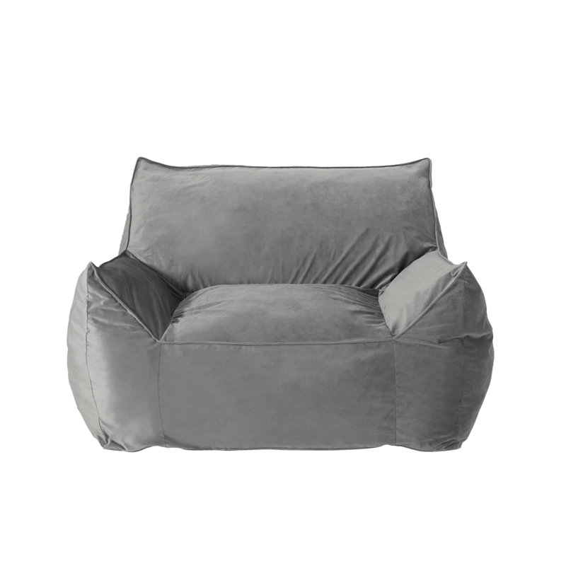 Allea Velveteen Bean Bag Chair With Armrests, 32" H x 42" W x 40" D, Gray Velvet