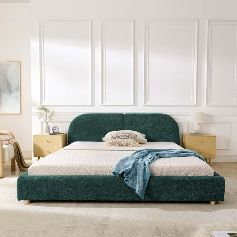 Queen Size Upholstered Bed Frame, Queen, No Storage Included, Green