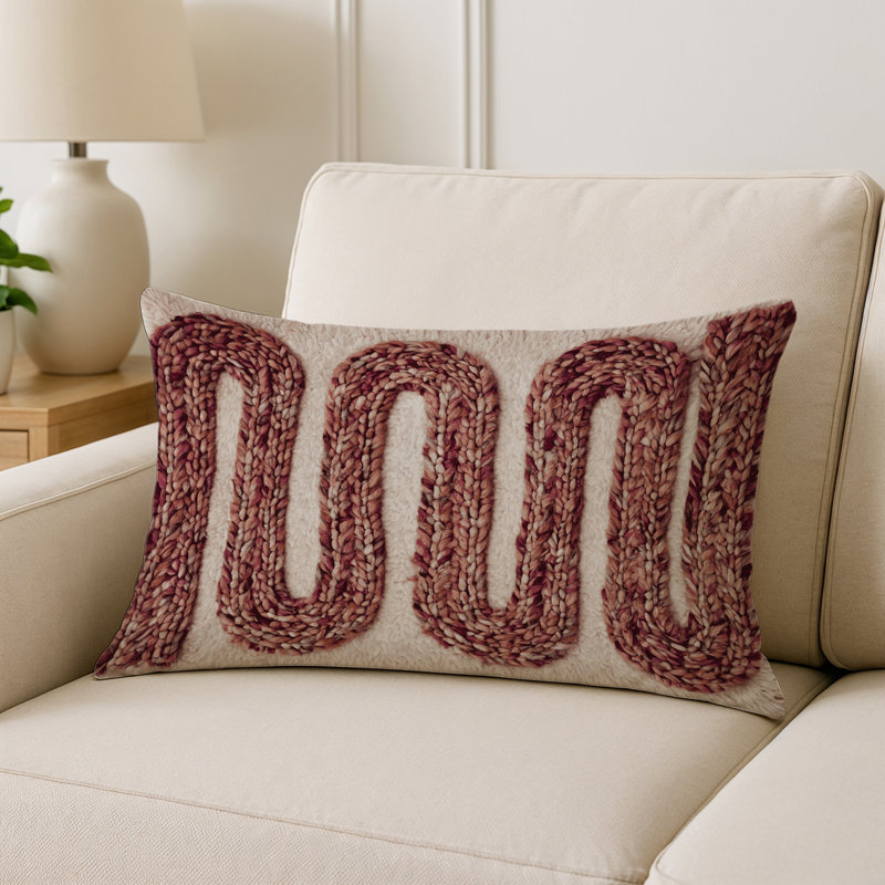 Coussin décoratif intérieur et extérieur Modern, Gris / beige / bourgogne abstrait 1, Rectangle H 20 po x l 14 po