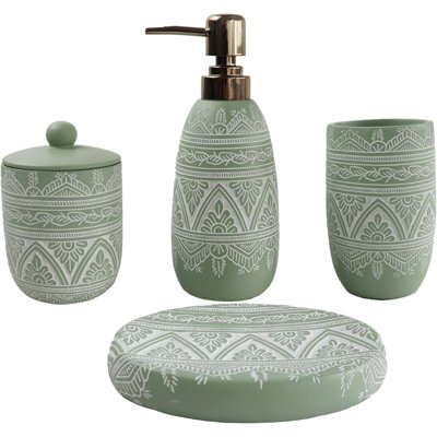 Green bathroom accessory set