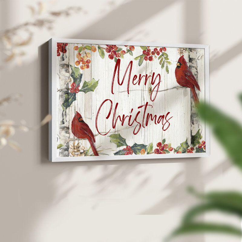 «Merry Christmas Cardinals», impression encadrée, Blanc