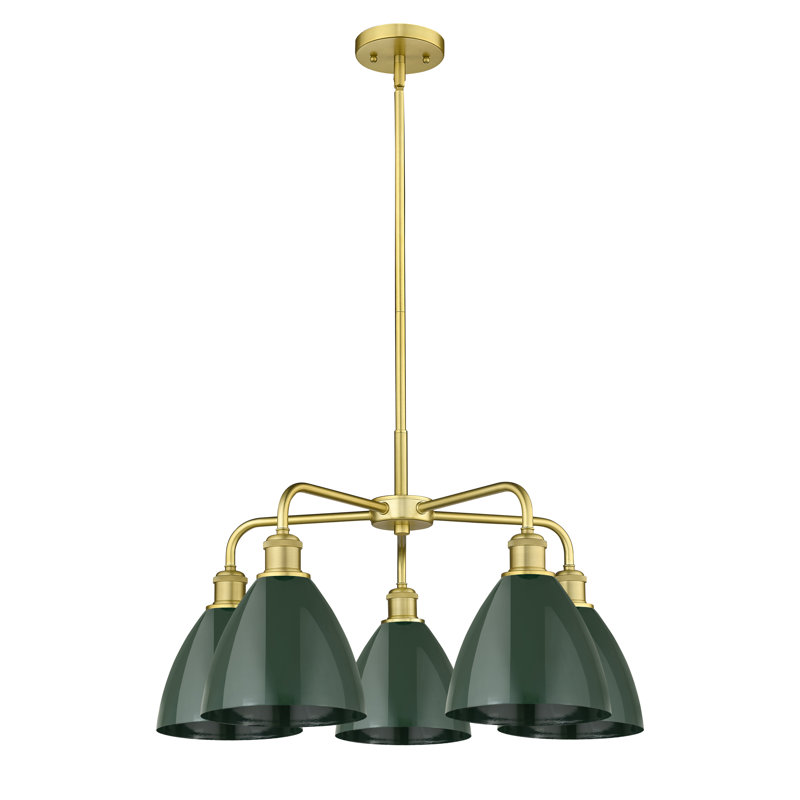 Lustre en dôme à 5 lumières Trickett, Or satiné, Vert