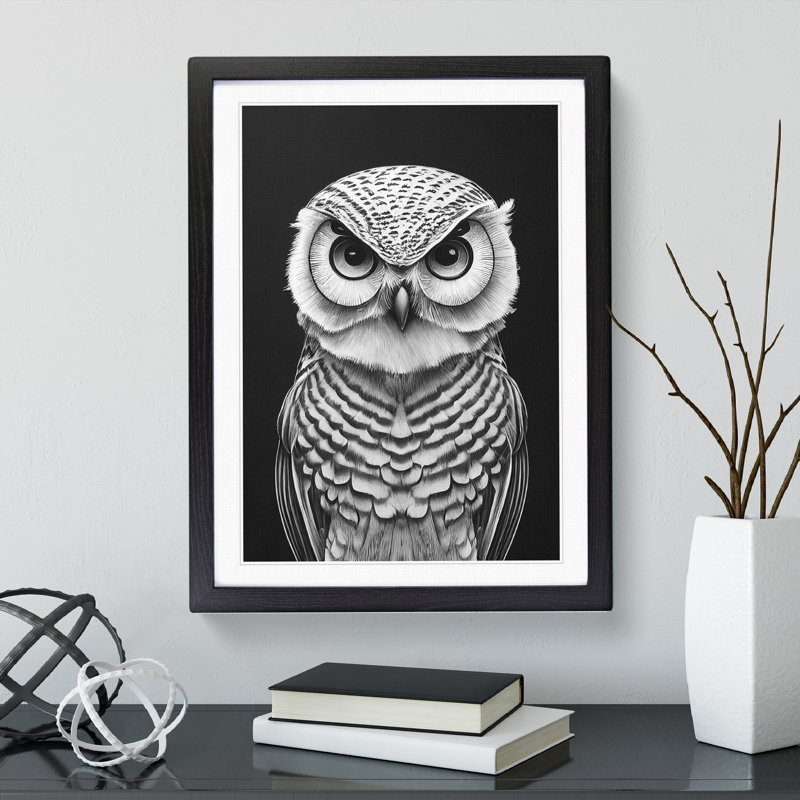 Owl Monochrome No.1 - Framed Print, Black, 46cm H x 34cm W x 2cm D