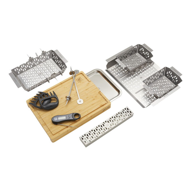 Outdoor Bamboo and Stainless Steel 13-Piece BBQ Tool Set