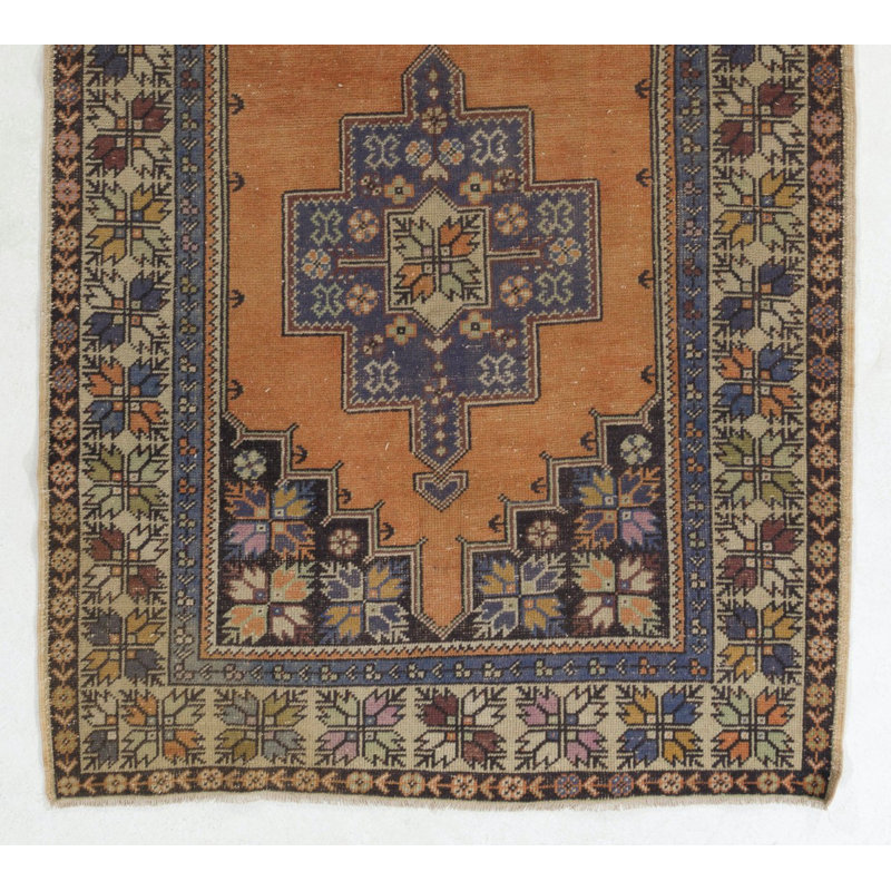 Tapis turc rétro noué à la main avec velours
