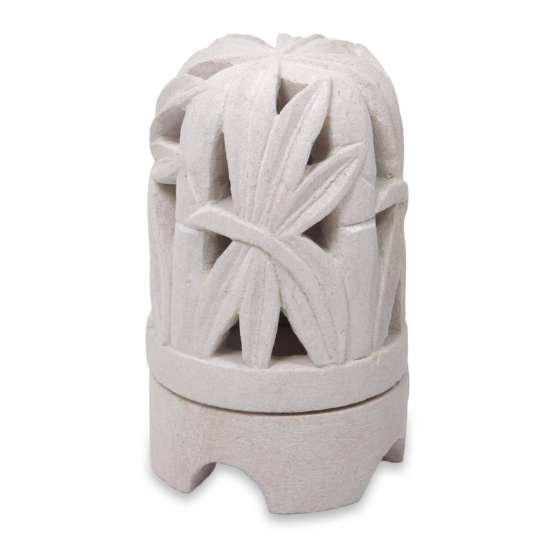 Photophore calcaire sculpture en bambou