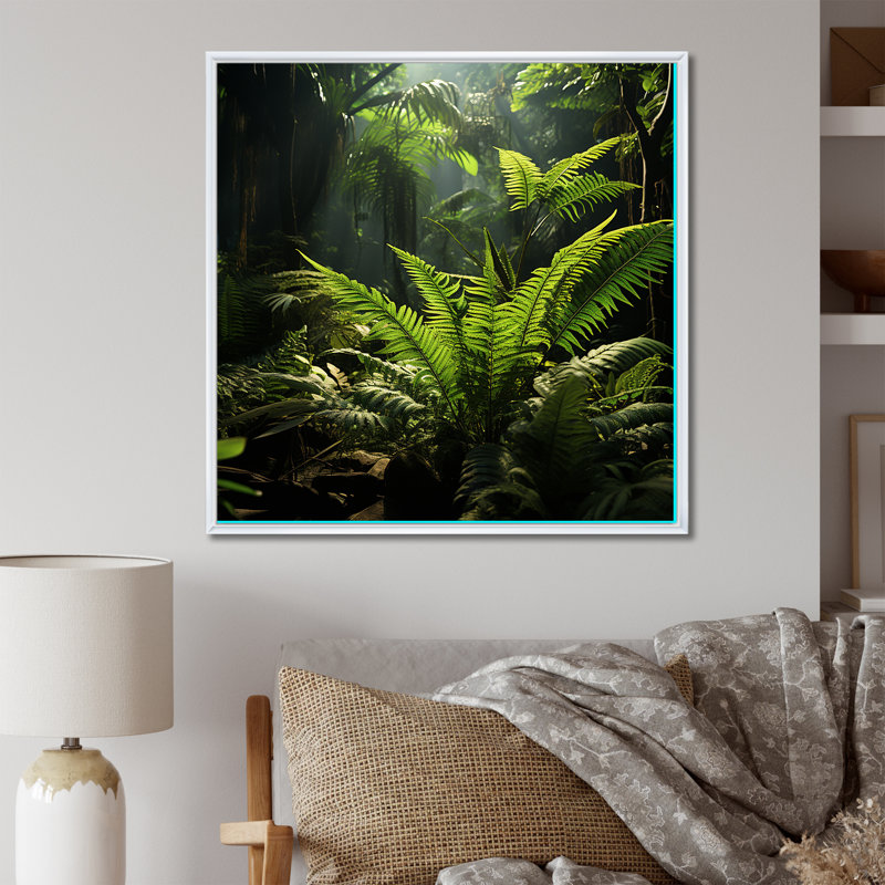 Jungle Ferns Delight sur impression sur toile, H 36 po x l 36 po x P 1,5 po, Cadre flottant blanc