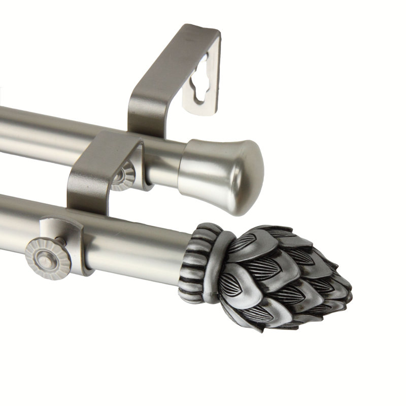 Tringle à rideaux double Rech, 66 po à 120 po, Nickel satiné