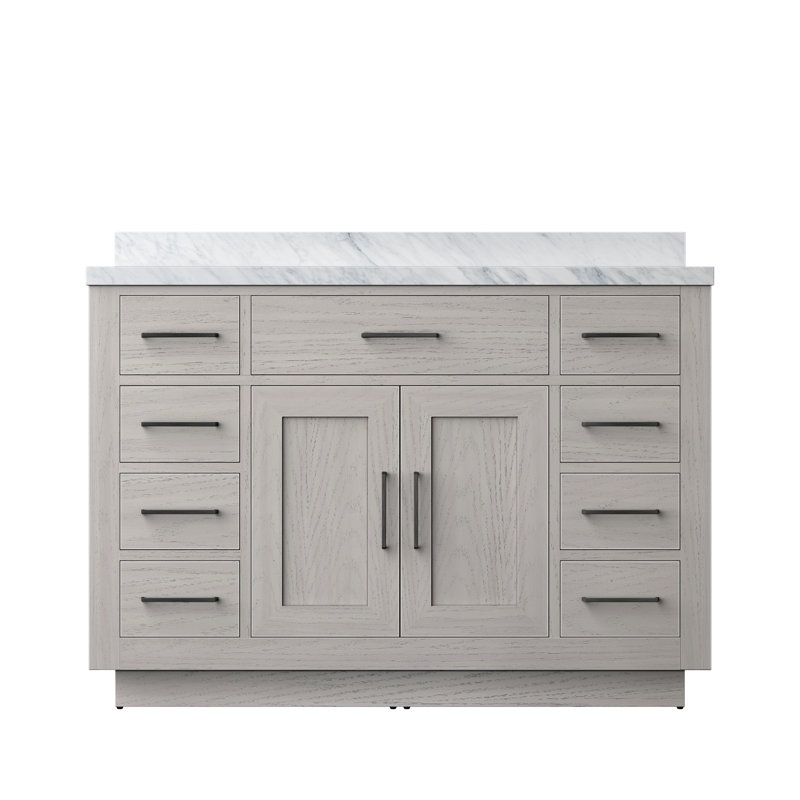48" Single Bathroom Vanity Set, White Oak, White Carrara Marble