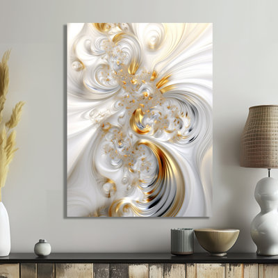 Whirling River Dynamics Gold And White II - Abstract Spirals Wall Art