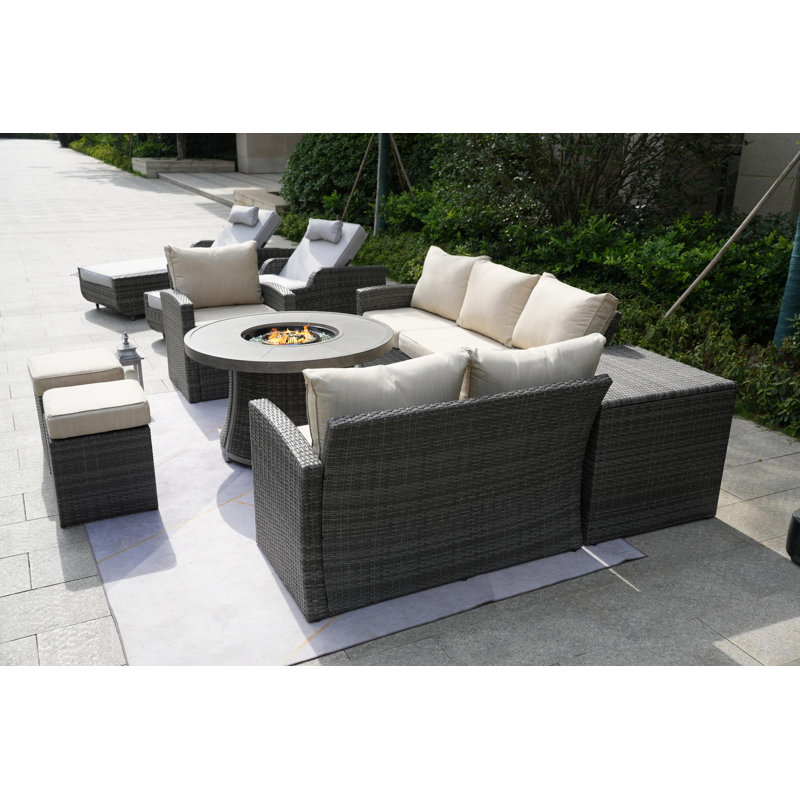 Ensemble de conversation avec coussins 10 pièces, Beige, gris