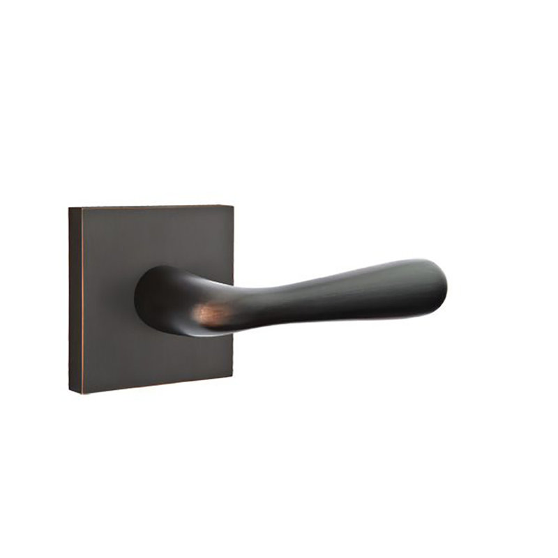 Basel Round Privacy (Bed & Bath) Door Lever with Square Rosette, Oil Rubbed Bronze, Right
