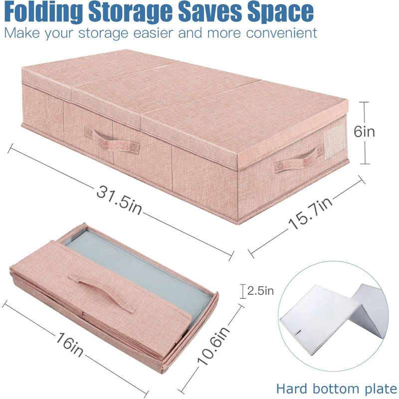 Underbed Storage Containers Bin With Lids (Set Of 2) Large Under Bed Storage Organizer Box With Handle, Foldable Under The Storage Bags For Organizing Clothes, Shoes, Blankets, Pillows-