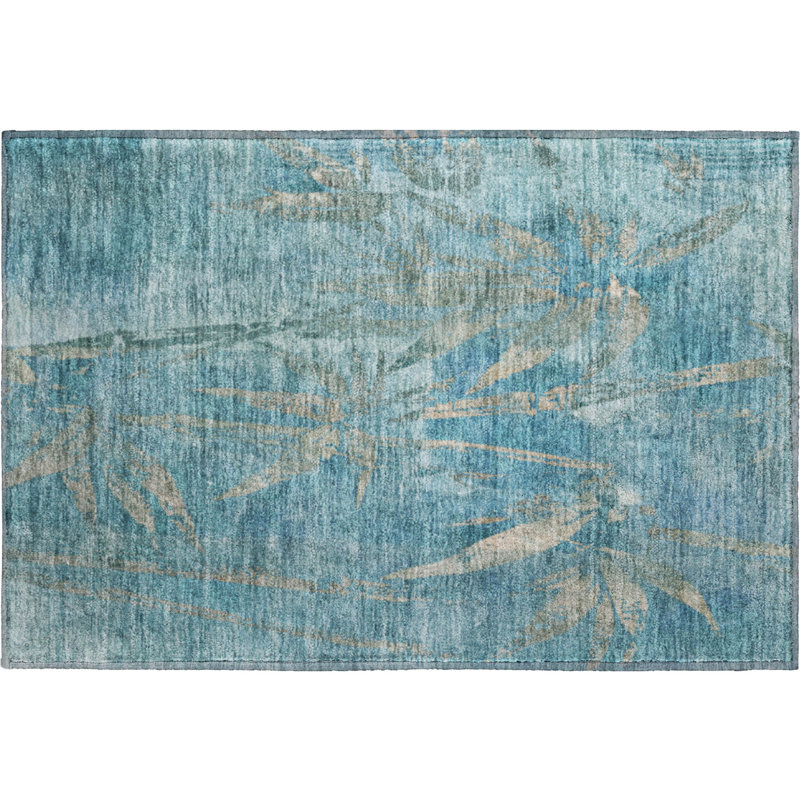 Premium Machine Washable Mayfield AMF2222 Botanical Rug, Seafoam, 1'8" x 2'6"