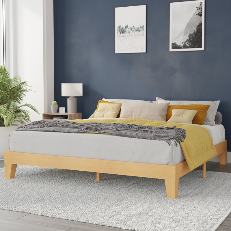 Platform Bed with Wooden Support Slats, No Box Spring Required, King, Natural