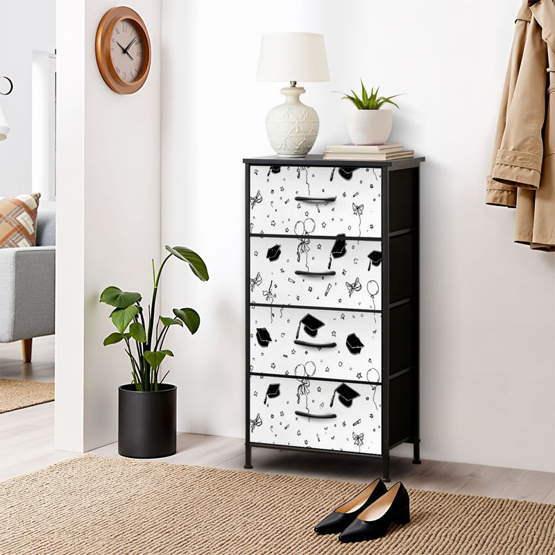 4 Drawer Dresser for Bedroom, Narrow Chest of Drawers, Wooden Top and Study Iron Frame 18"x37.5"-(WxH)