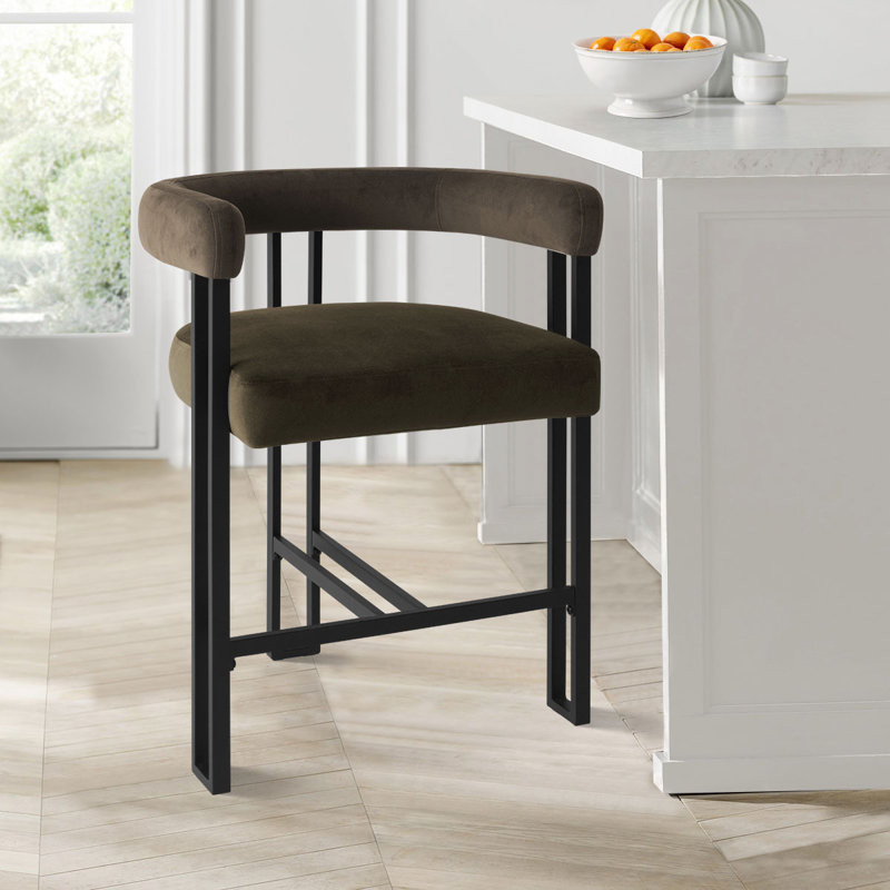 Tabouret de comptoir à dossier uni en velours de 24 po Colrain, Chocolat / Brun