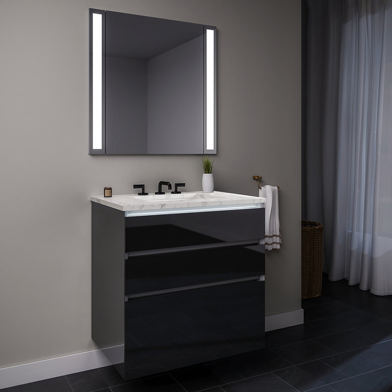 Curated Cartesian 25" Wall-Mounted Bathroom Vanity Set, Matte Gray, Quartz White, 37"