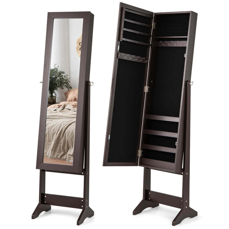  Boîte de rangement pour armoire à bijoux avec miroir, Café