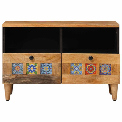  TV Cabinet With Drawer With Shelf With Storage Solid Mango Wood Modern