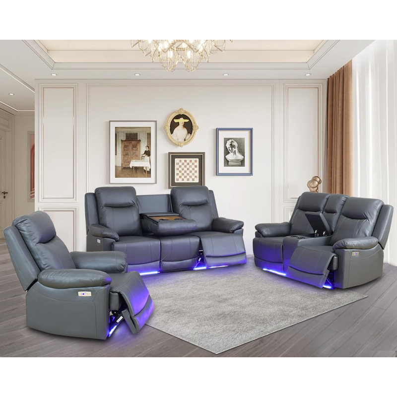 Brayden Studio® 3-Piece Vegan Leather Power Reclining Living Room Sofa ...