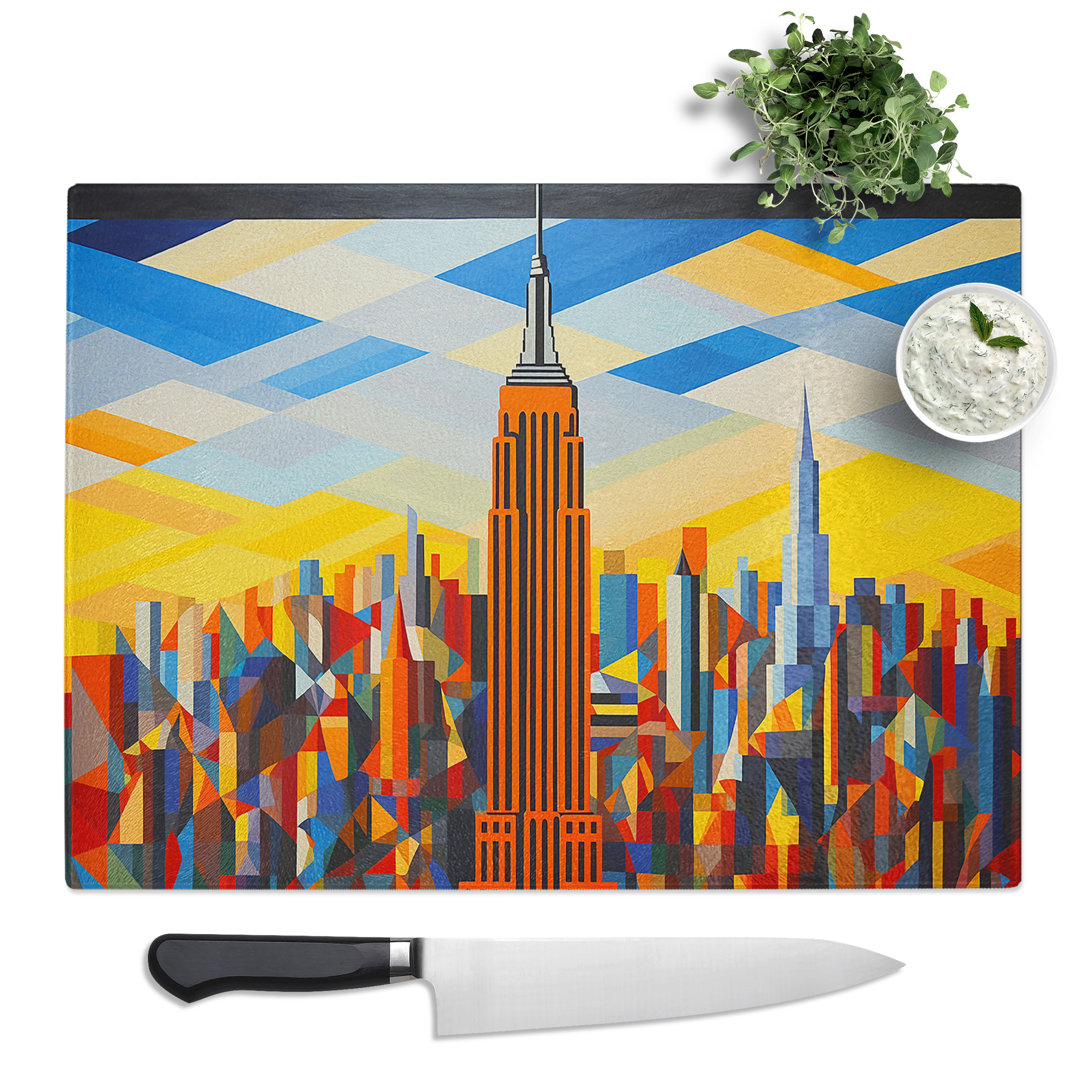 Skyline City Op Art  Glass Chopping Board