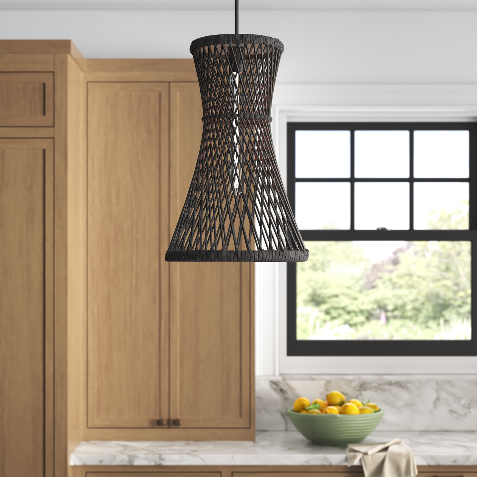 Marselle Single Light Reed Dimmable Pendant, Black
