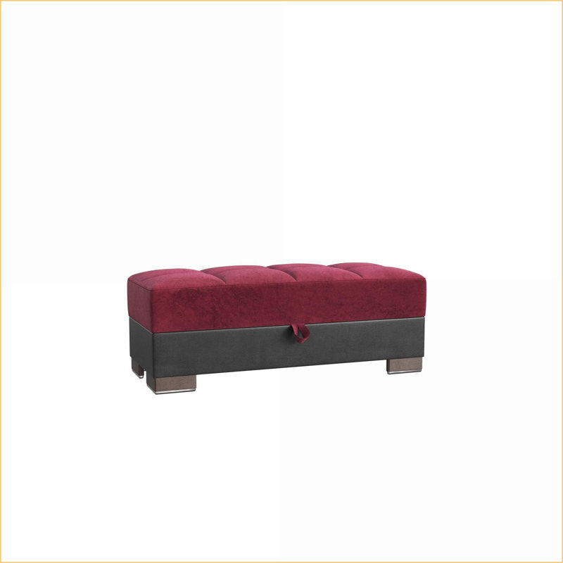 Repose-pieds convertible avec rangement en microfibre de polyuréthane rouge / noir bourgogne pour les studios Dortoirs | Bois | Noyer brun