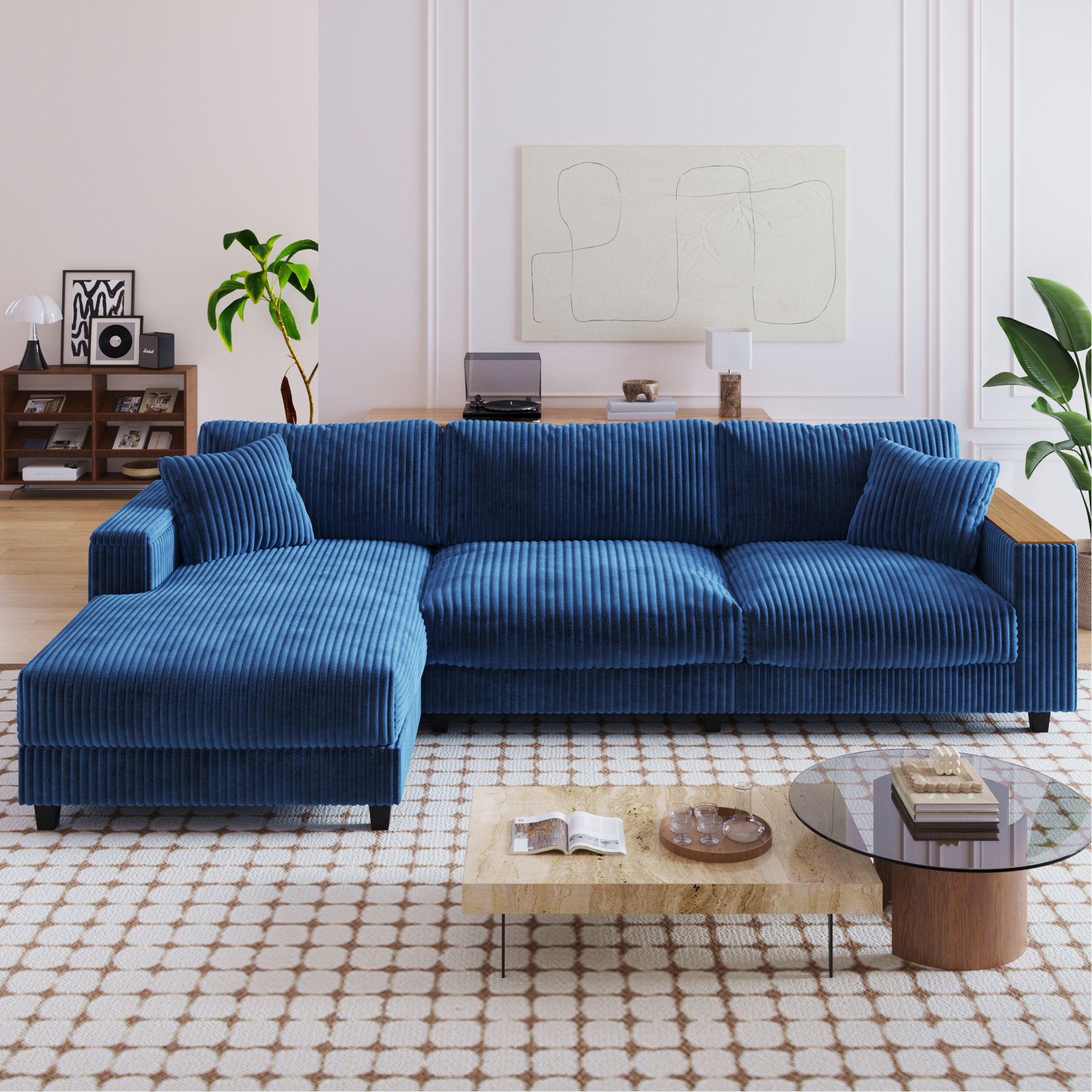 Latitude Run® 114.5'' Corduroy Couch With 2 Pillows Oversized Sofa L ...