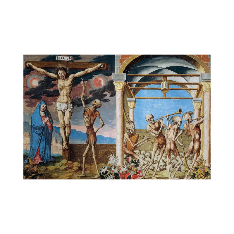 Death at the Foot of the Cross, Skeletons Dancing in Ossuary from the Dance of Death Cycle by Albrecht Kauw, 1649 1 Piece Wrapped Canvas Painting