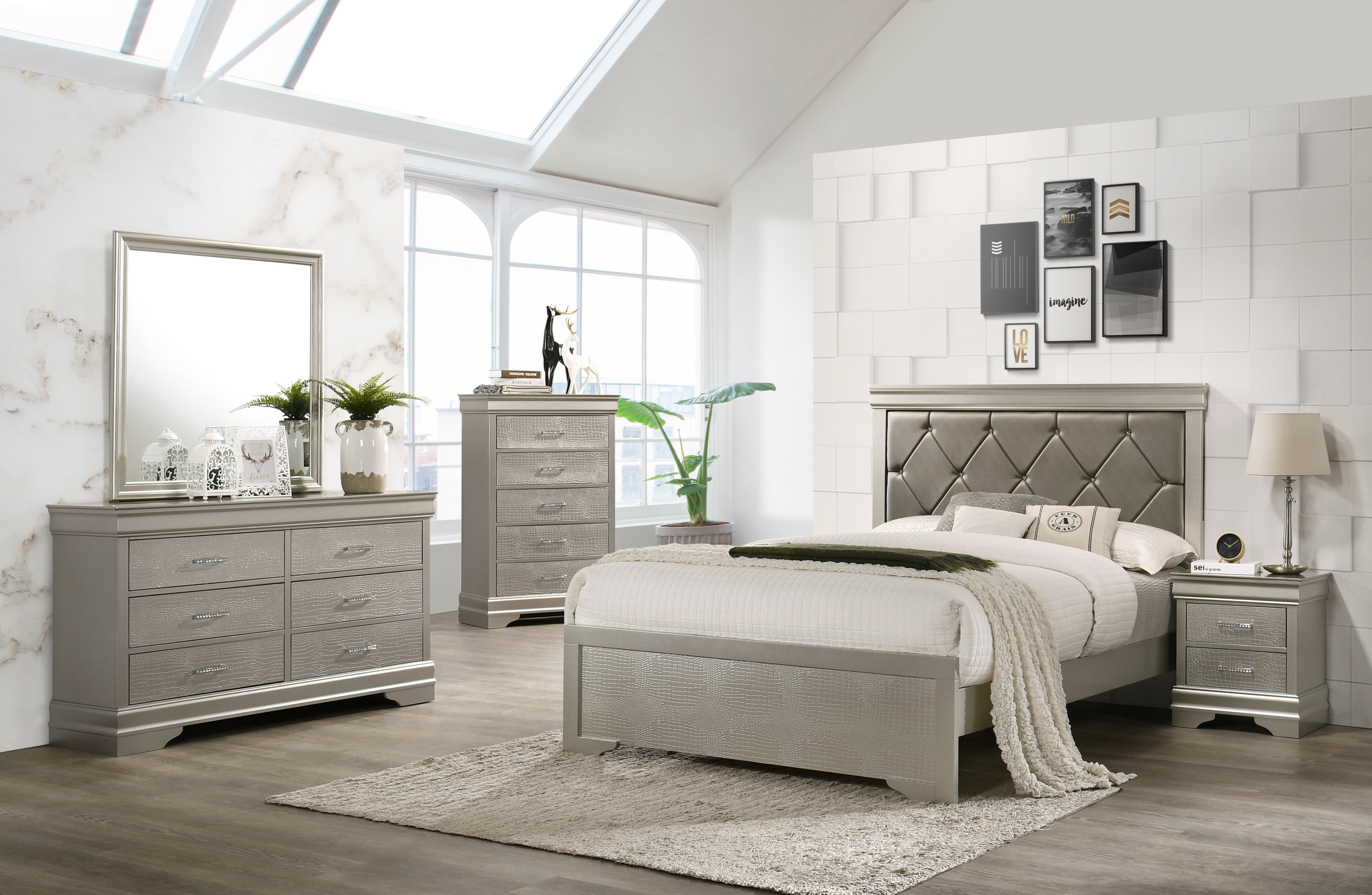 CLEARANCE! 5 Pieces Off White Simple Style Manufacture Wood Bedroom Sets  with Twin bed, Nightstand*2, Chest and Dresser 
