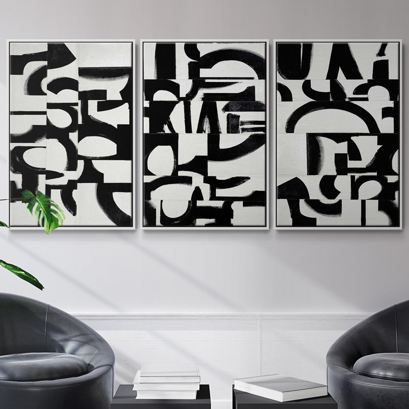 Prosperous Elements V9, ensemble de 3 toiles encadrées, White, 36" H x 72" W