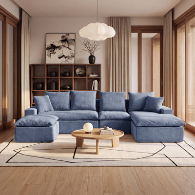 Canapé modulaire en U 118,1 po, canapé modulaire en chenille avec ressorts ensachés, sièges rembourrés à assise profonde modernes pour le salon, pas de rouleau de montage