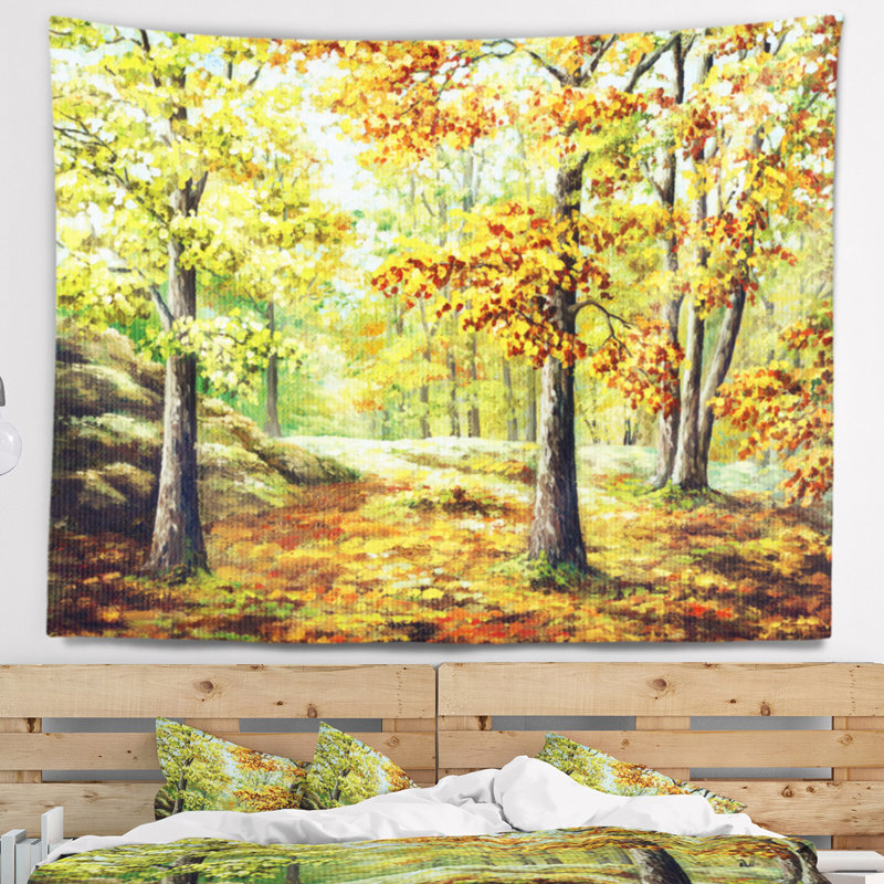 Tapisserie d'automne de paysage en bois, H 68 po x l 80 po
