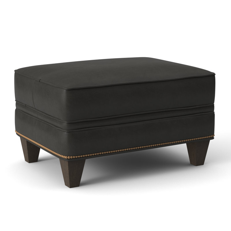 Taraval Ottoman, Aline Fumo Genuine Leather, Cobblestone, French Natural