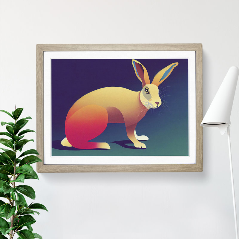 Modern Art Rabbit Abstract - Framed Print, 25cm H x 34cm W x 2cm D, Oak Framed