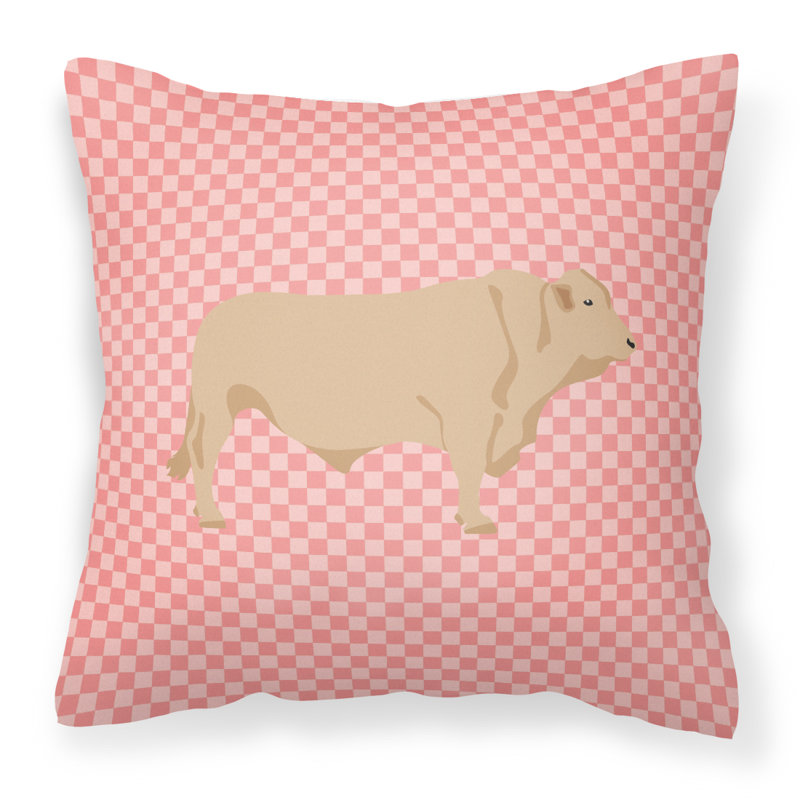 Coussin décoratif d’extérieur en tissu à carreaux de vache, Rose, 18 po x 18 po