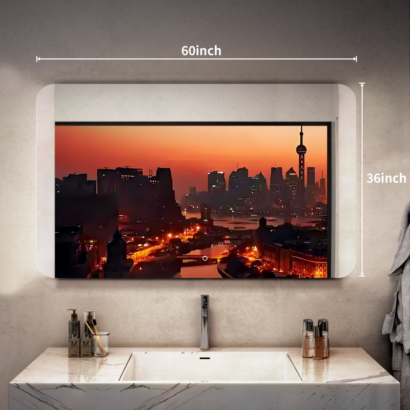Miroir de salle de bain à DEL rétroéclairé sans cadre avec miroir mural, verre trempé, 3 couleurs à intensité variable, avec garantie UL, RoHS, ETL et 3 ans