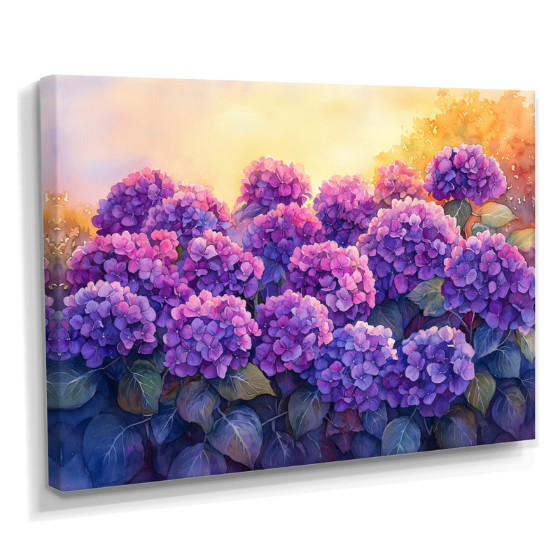 Hydrangeas In The Sunset Glow VI - Hydrangea Wall Art, 16" H x 32 W, Wrapped Canvas, Does Not Apply