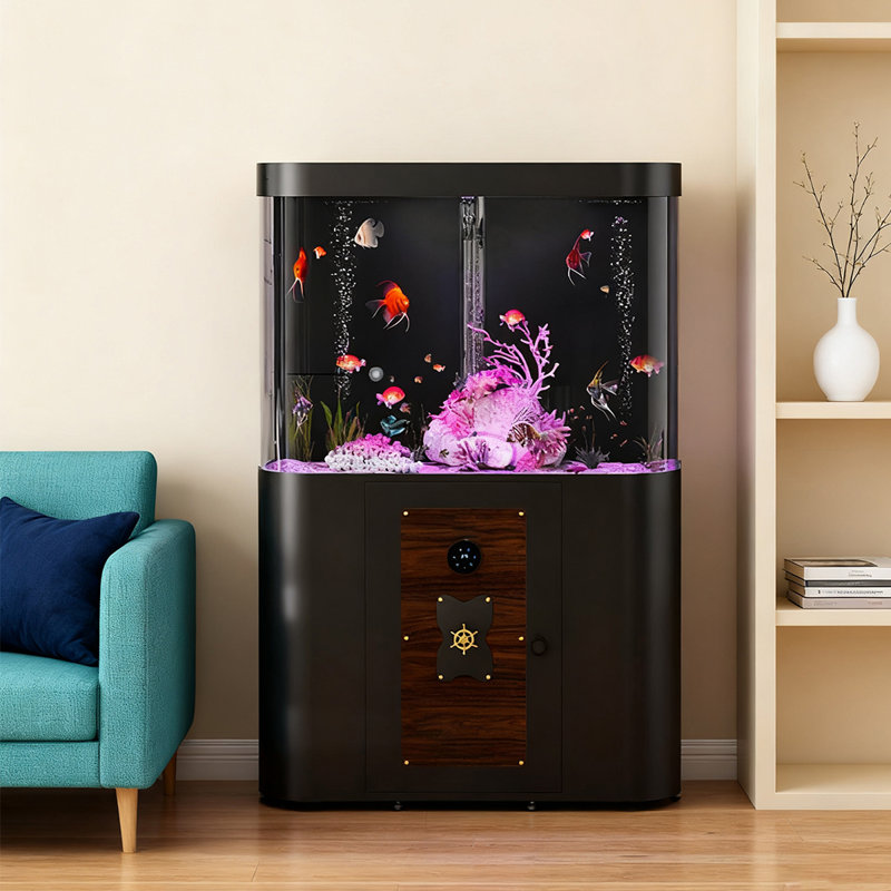 Réservoir d'aquarium courbé en acrylique haute définition anti-déflagrant, Noir