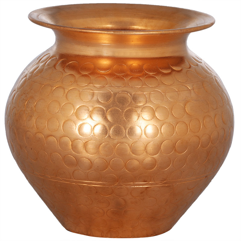 Pot à eau rituel en cuivre pur 5 "fabriqué à la main Kalash