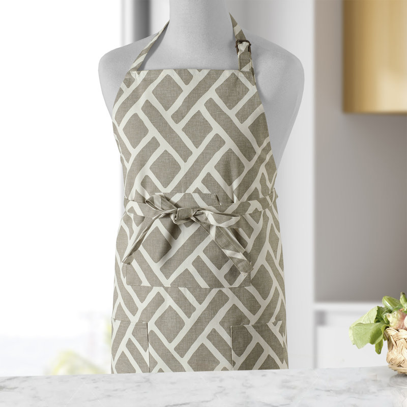 Printed Cotton Kitchen Apron for Women with Pockets Adjustable Unisex, Martinique Taupe