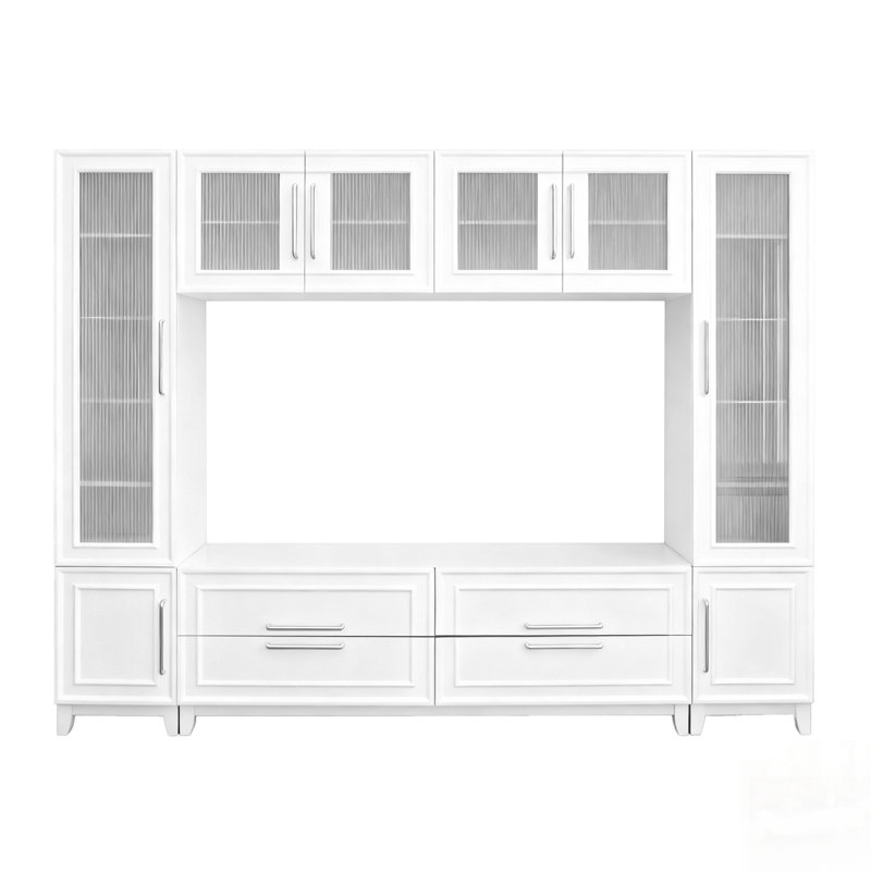Meuble audio-vidéo mural avec portes en verre, White