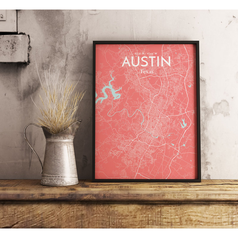 Austin City Map - No Frame Print, 50.8cm H x 40.6cm W x 0.13cm D, Pink