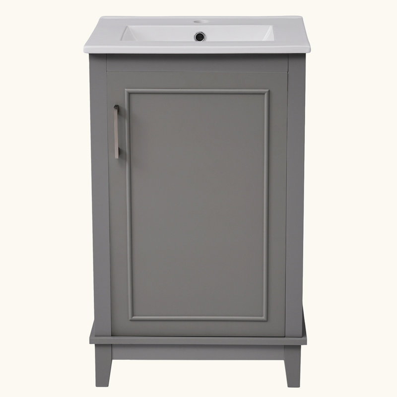 Petit meuble-lavabo moderne avec lavabo en céramique, Gris