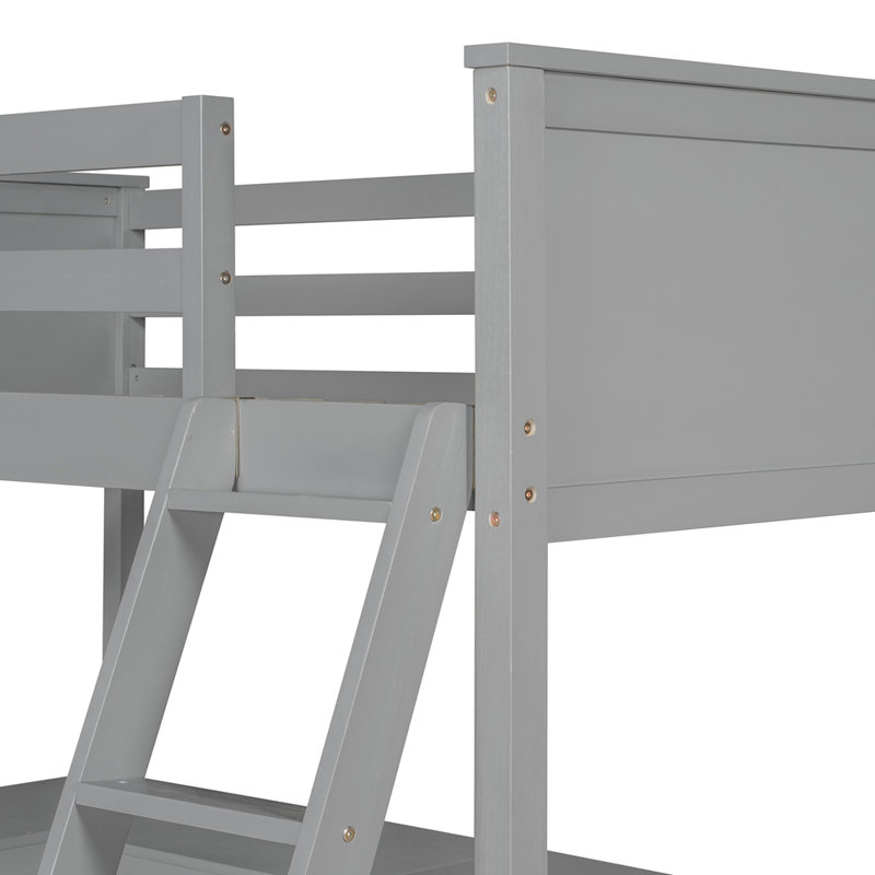 Lit mezzanine simple avec tablettes et bureau, lit mezzanine en bois avec bureau, Gris, Très grand simple